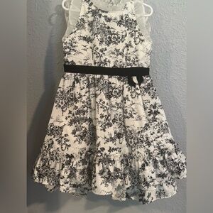 EUC Janie & Jack Black White Toille Dress With Ruffle Collar Velvet Sash